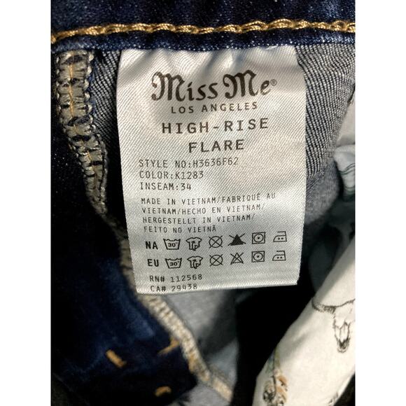Miss Me Los Angeles Heaven Jeans Women 30 31X34 Blue High Rise Flare Distressed - Picture 6 of 13